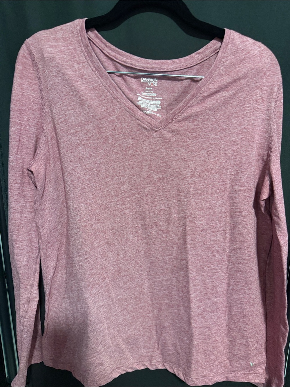 Danskin Now Pink Heather V-Neck Long Sleeve Top